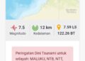 Gempa 7,5 SR Peringatan Dini Tsunami untuk Maluku, NTT, NTB, Sulsel dan Sultra